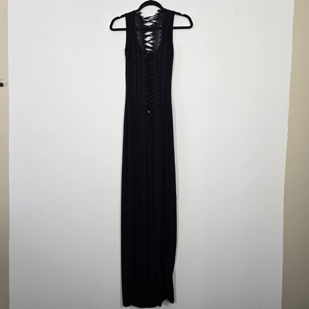 Tobi Maxi Dress Womens Small Black Lace Up Crochet Back NWT Boho Glam Whimsigoth